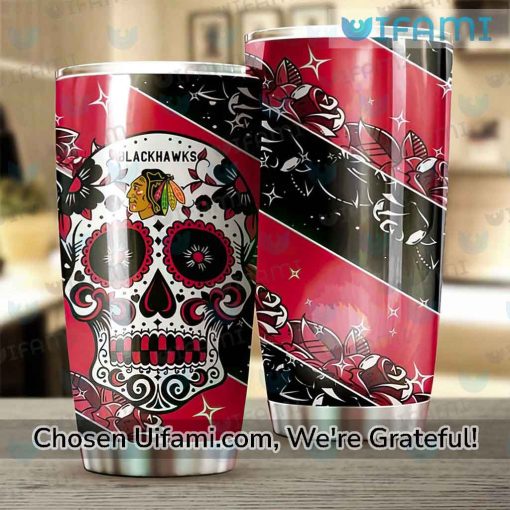 Chicago Blackhawks Stainless Steel Tumbler Playful Sugar Skull Blackhawks Gift