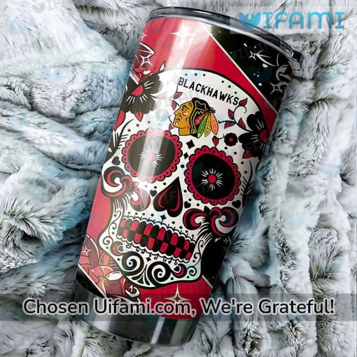 Chicago Blackhawks Stainless Steel Tumbler Playful Sugar Skull Blackhawks Gift