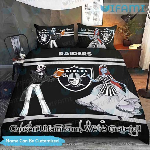 Custom Raiders Bed Sheets Jack Skellington Sally Las Vegas Raiders Gift