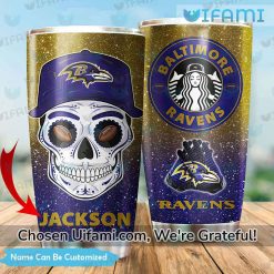 Customized Ravens Wine Tumbler Affordable Sugar Skull Baltimore Ravens Gift