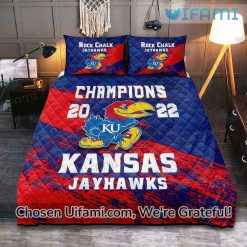 KU Bed Sheets Affordable Champions 2022 Kansas Jayhawks Gift Ideas Best selling