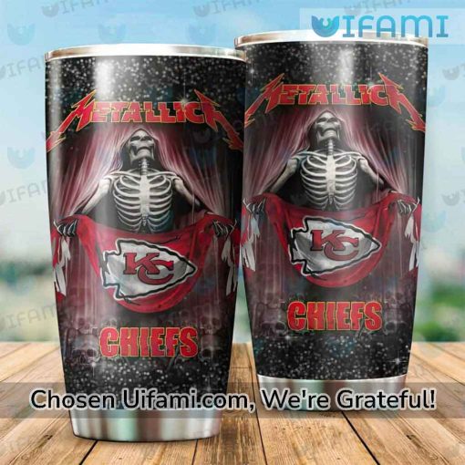 Kansas City Chiefs Coffee Tumbler Playful Skeleton Metallica KC Chiefs Gift