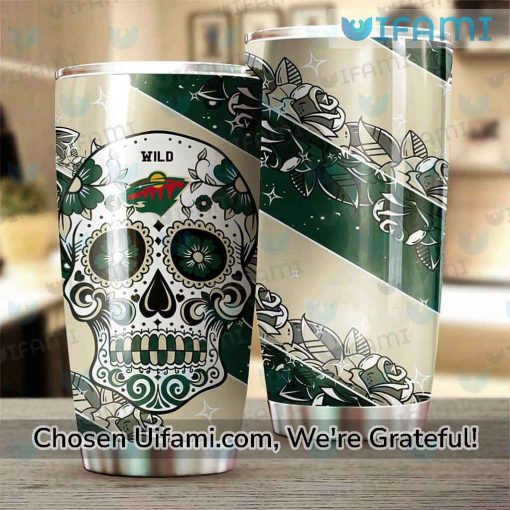 Minnesota Wild Stainless Steel Tumbler Sugar Skull MN Wild Gift