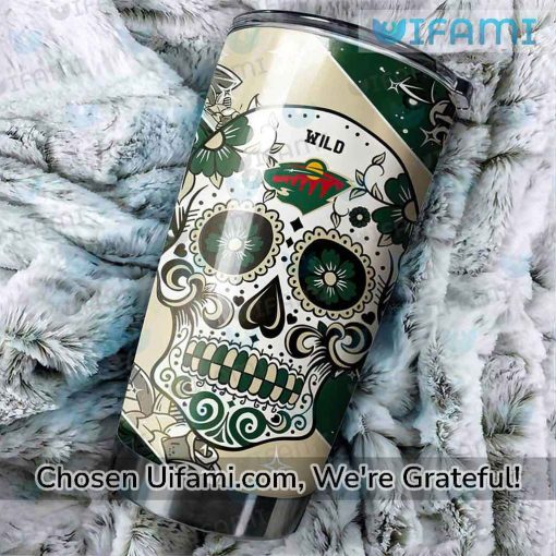 Minnesota Wild Stainless Steel Tumbler Sugar Skull MN Wild Gift