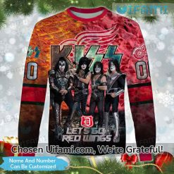 Red Wings Hockey Sweater Greatest Custom Kiss Band Gift Best selling