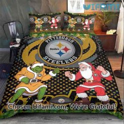 Steelers Bedding Set Queen Santa Claus Grinch Xmas Pittsburgh Steelers Gift
