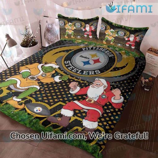 Steelers Bedding Set Queen Santa Claus Grinch Xmas Pittsburgh Steelers Gift