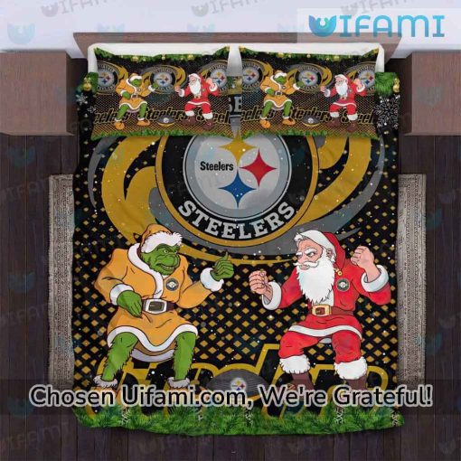 Steelers Bedding Set Queen Santa Claus Grinch Xmas Pittsburgh Steelers Gift