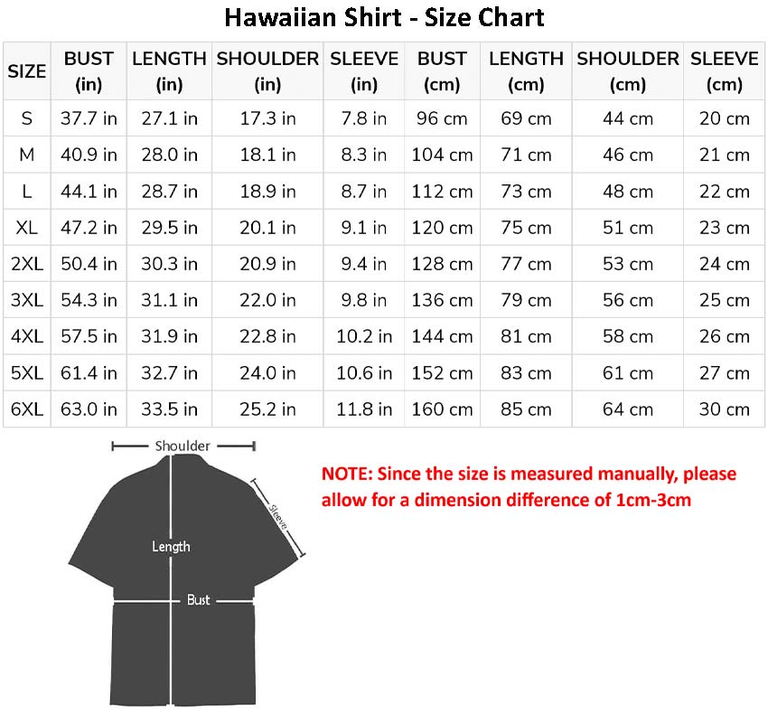 size chart des hawaiian shirt