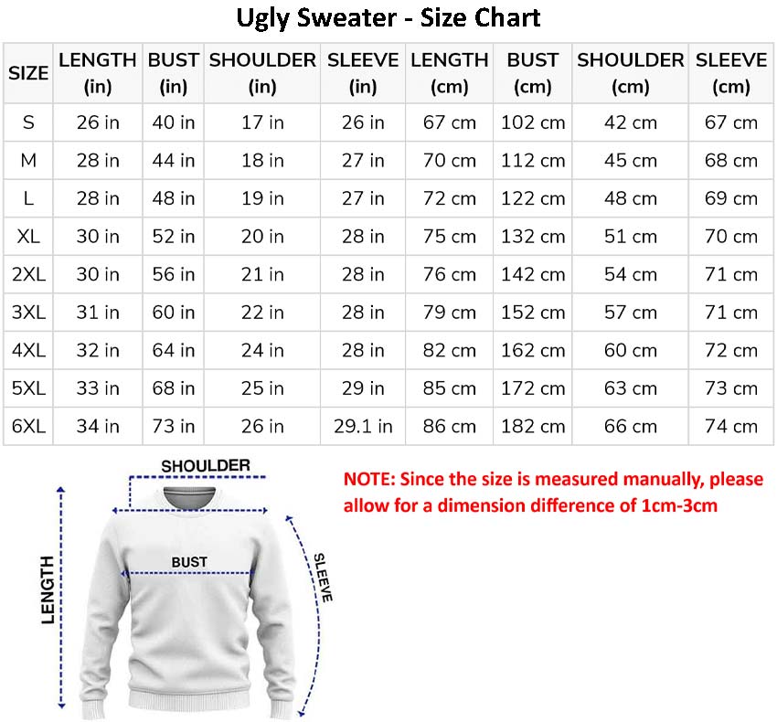 size chart des ugly sweater